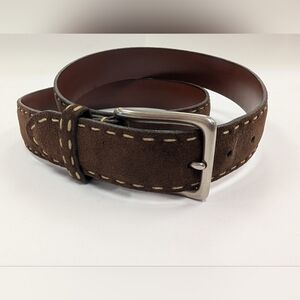Saks 5th Avenue Brown Suede Belt With Cream Stitching Size 40